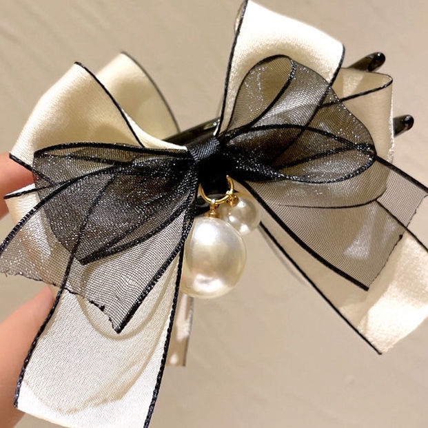 Kẹp Tóc Hình Nơ Màu Trắng Đen Cỡ Lớn Thời Trang Mùa Hè Xinh Xắn Cho Nữ