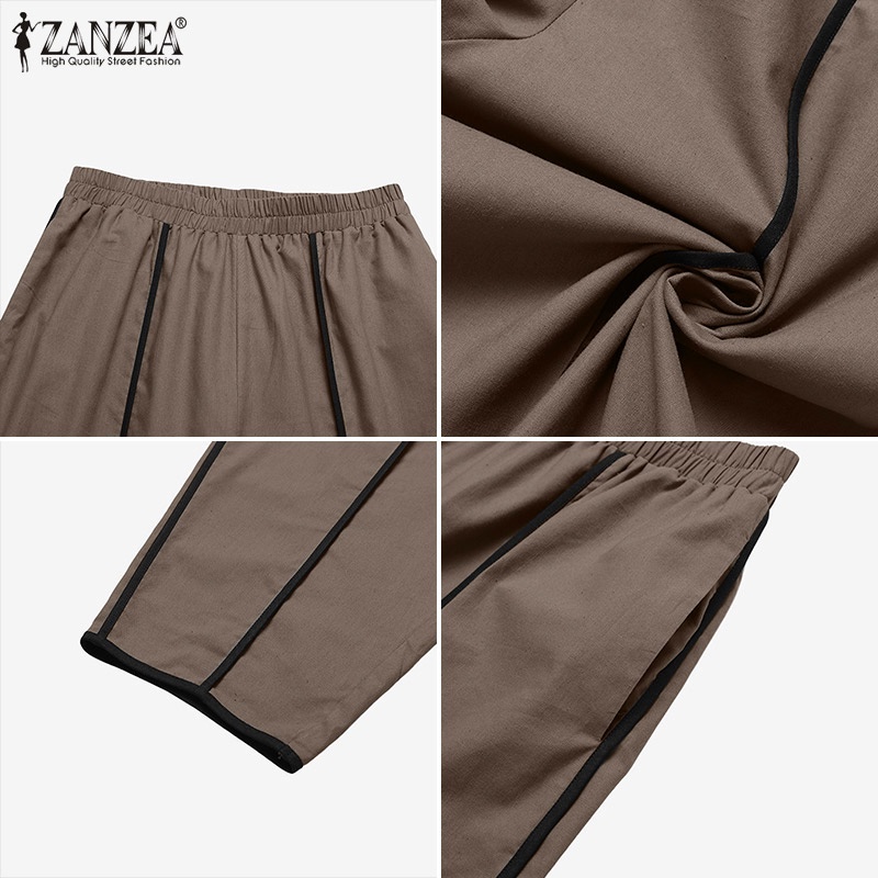 Quần dài ZANZEA lưng thun ống rộng có túi thời trang dành cho nữ
