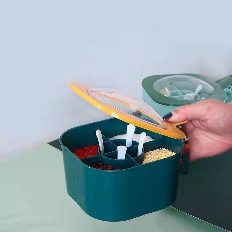 Hộp Đựng Gia Vị 4 Ngăn Bằng Nhựa Có Nắp Đậy / Muỗng / Hộp Đựng Gia Vị Cho Nhà Bếp