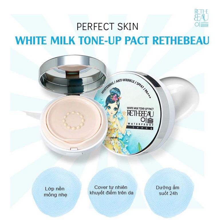 Phấn nước nâng tone trắng da 3in1 RETHEBEAU ISEUL - White Milk Tone Up Pact PICKO