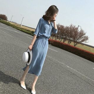 Váy sơ mi maxi sang chảng quảng châu