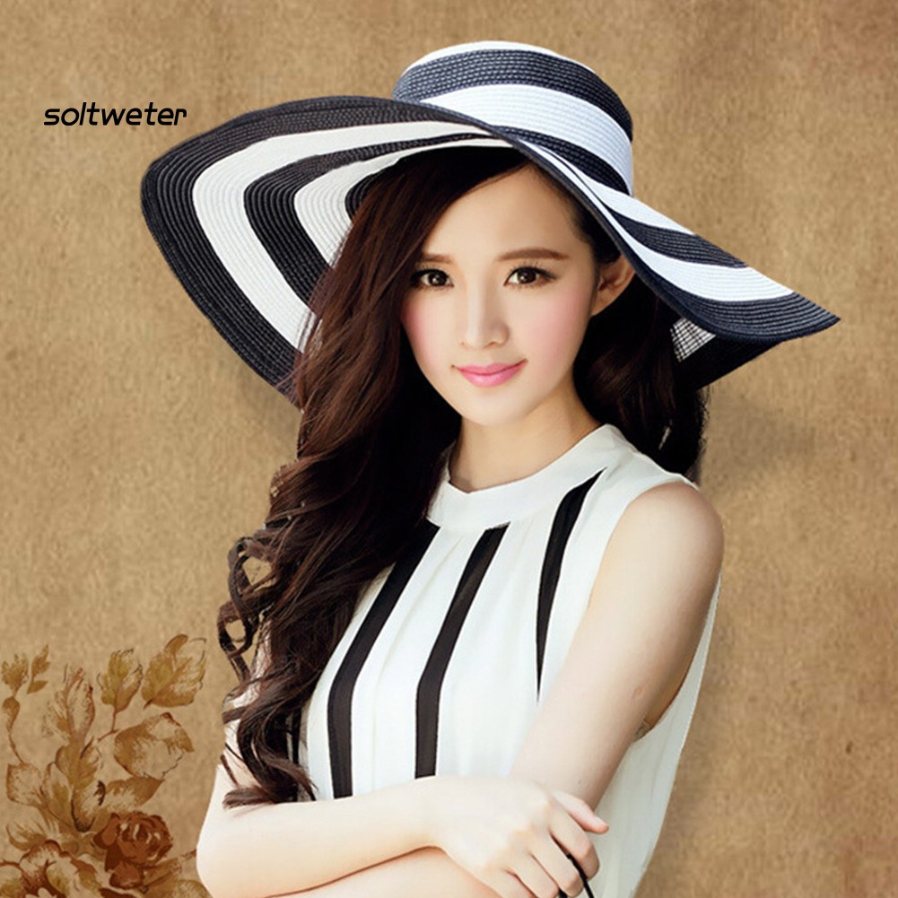 Nón Cói Rộng Vành Họa Tiết Sọc Thời Trang Cho Nữ