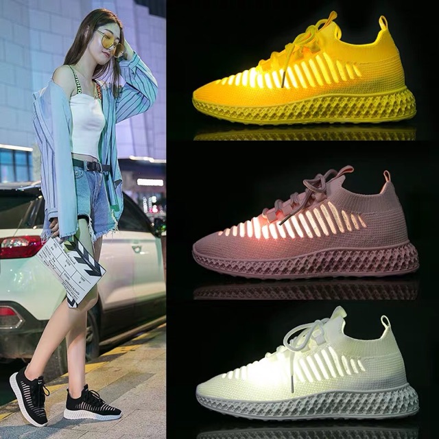 Giày nữ vải thoáng khí thể thao sneaker đế tổnong 4 màu đen trắng vàng hồng