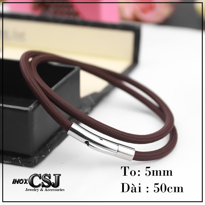 DÂY CHUYỀN DÙ THÁI 3LY MÀU NÂU ĐEN KHÓA INOX CAO CẤP DN117