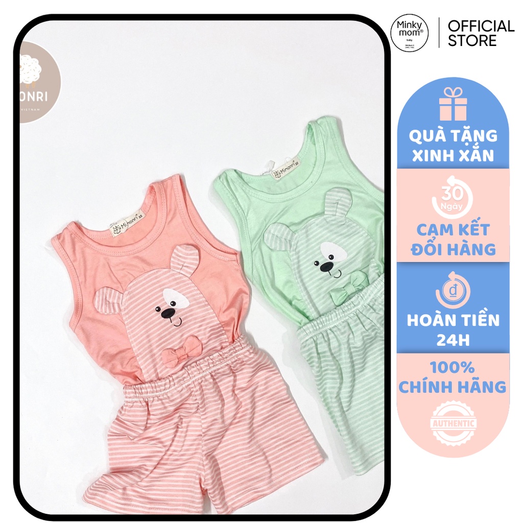 [SALE] Bộ Quần Áo Bé Gái, Bé Trai KIMCHIBABY Vải Thun Lạnh Gấu Trúc Đính Nơ Quần Kẻ, Bộ Cộc Tay Cho Bé Mặc Nhà KW2211