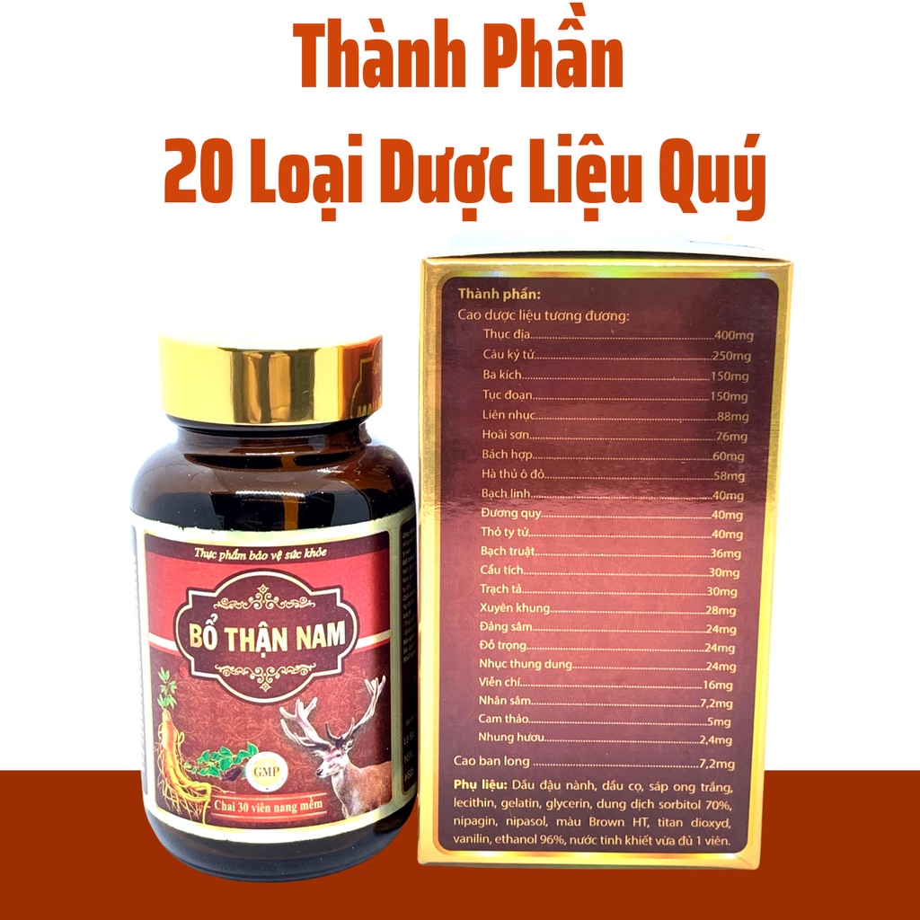 Viên uống tăng cường sinh lý nam Bổ Thận Nam - Hộp 30 viên thành phần 20 loại thảo dược, chống xuất tinh sớm