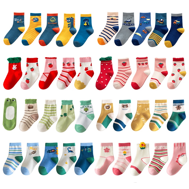 [THOMAS KIDS] Set 5 Đôi Vớ Cotton Thoải Mái Chất Lượng Cao Họa Tiết Khủng Long Hoạt Hình Cho Bé 1-12 Tuổi