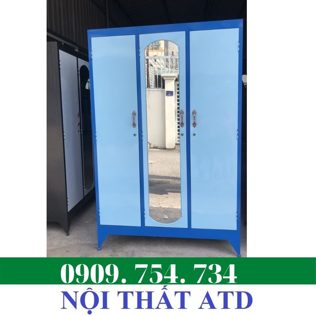 Tủ sắt đựng quần áo 3 cánh 2 ngăn âm - Miễn phí giao hàng HCM, Bình Dương, Đồng Nai