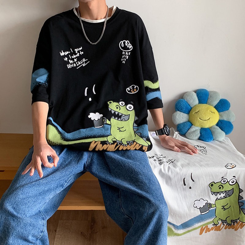 Áo Thun Unisex Nam Nữ tay lỡ - Áo phông tay lỡ form rộng Khủng Long unisex  cổ tròn cao cấp | BigBuy360 - bigbuy360.vn
