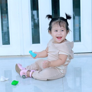 Bộ thun có mũ che nắng cho bé 1-2 tuổi chất liệu cotton tự nhiên cho da nhạy cảm BA LÁ TRE