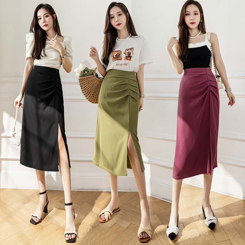 SUXI Chân Váy Midi Lưng Cao Màu Sắc Đơn Giản Phong Cách Cổ Điển Thời Trang Mùa Hè Xinh Xắn Cho Nữ