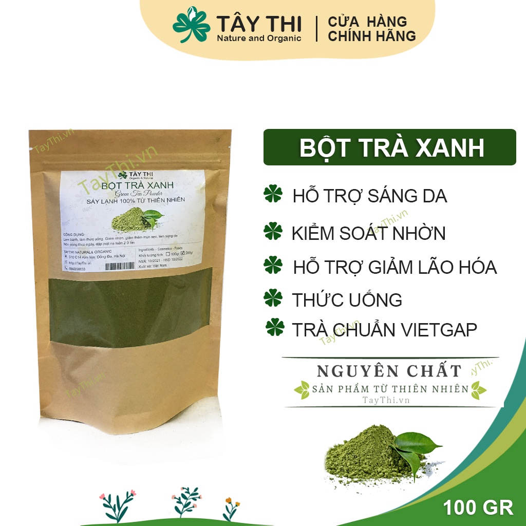 Bột trà xanh đắp mặt nguyên chất 100gr-200gr-400gr- Kiểm định TSL - Mỹ Phẩm Tây Thi Natural and Organic