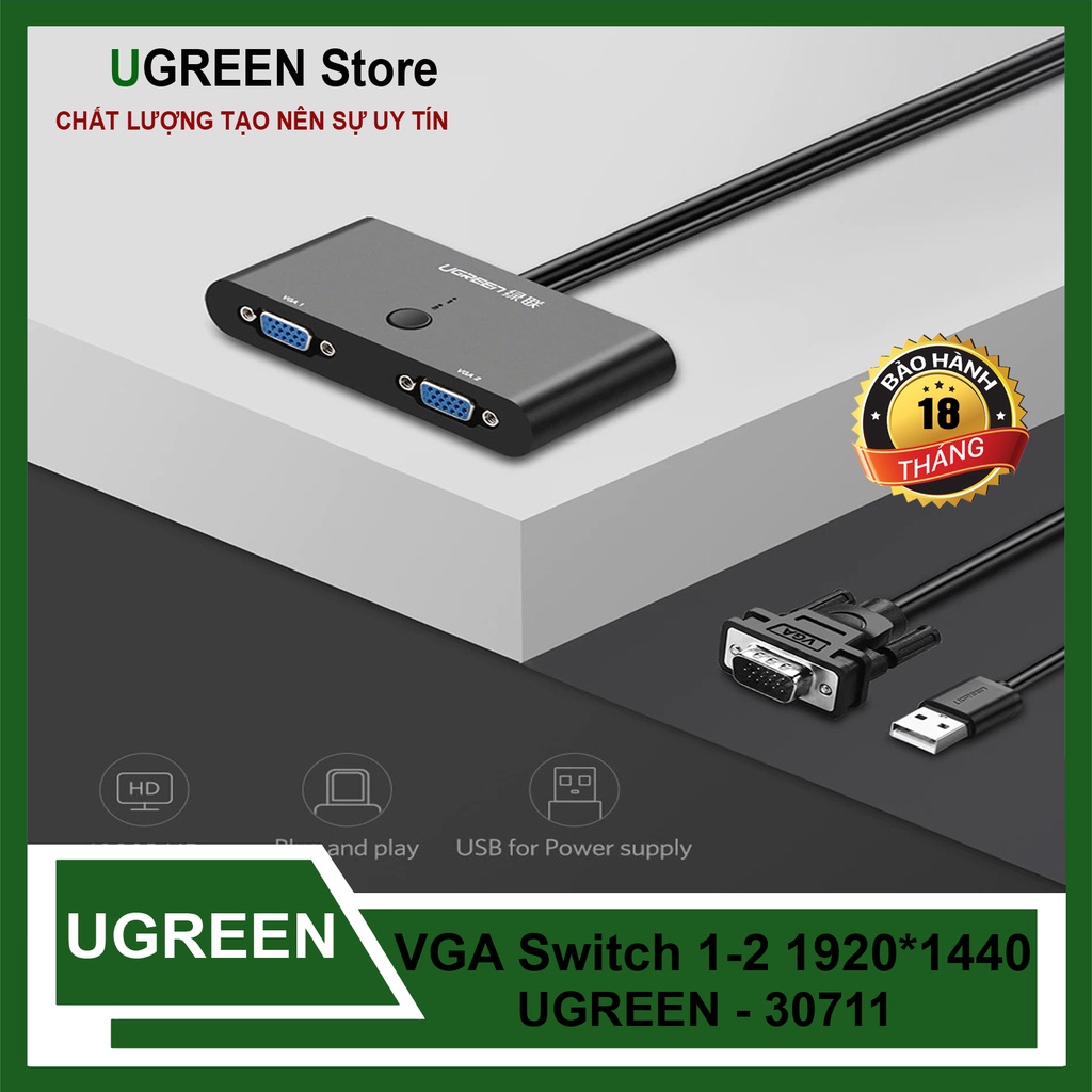 Bộ Chia VGA 2 Máy Tính Chung 1 Màn Hình Ugreen 30711 Cao Cấp