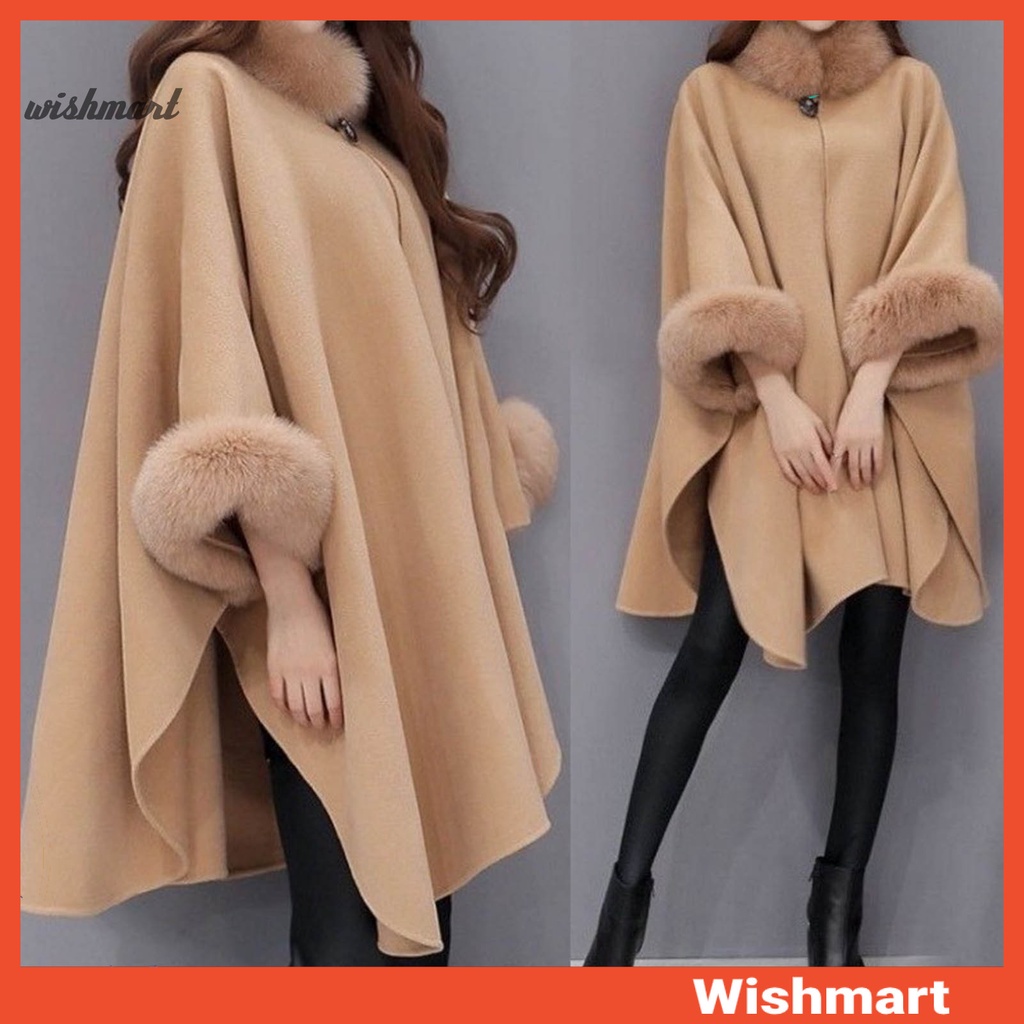 Áo Choàng Giả Lông Thú Màu Sắc Trơn Thời Trang Thu Đông Cho Nữ
