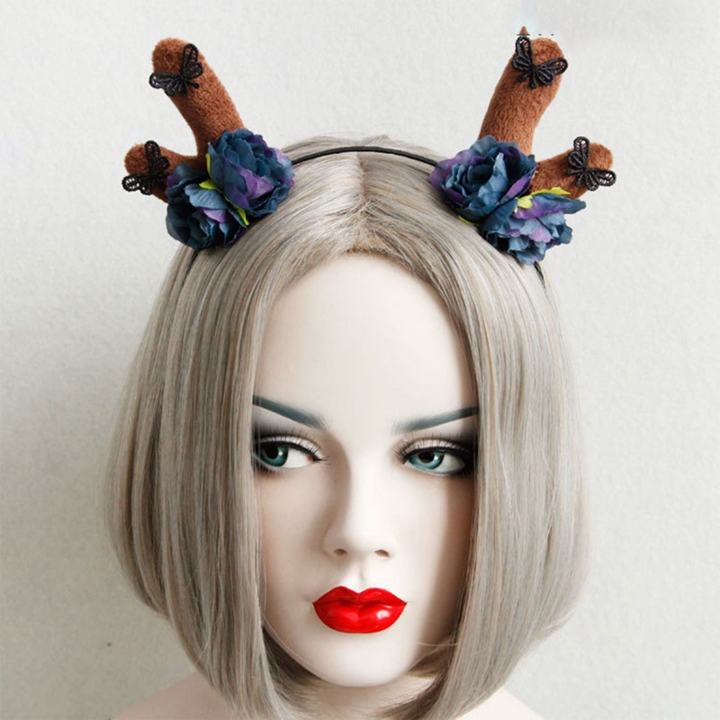 Băng Đô Cài Tóc Hình Sừng Hươu Đính Hoa Hoạt Hình Cho Bé Gái