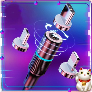Cáp sạc từ nam châm 3 đầu iphone, micro usb và type-c 360 độ dây dù siêu bền