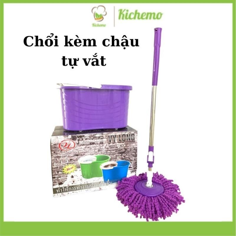 Cây chổi lau nhà xoay 360 thân inox kèm bông lau