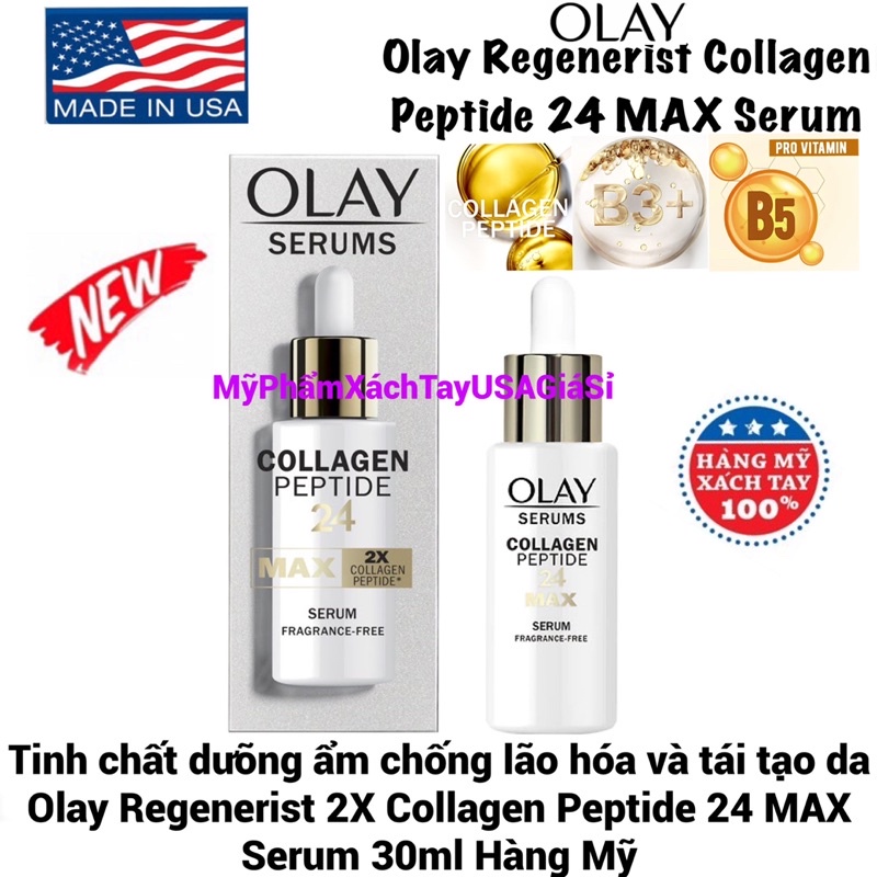 [HàngMỹ]Serum dưỡng ẩm chống lão hóa và tái tạo da Olay Regenerist 2X Collagen Peptide 24 MAX Serum 30ml