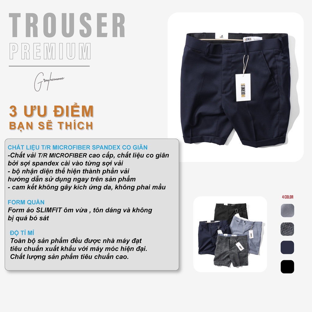 Quần short âu kẻ sọc GRAYHOMME vải cotton co giãn nhẹ kiểu dáng âu ngắn mẫu New