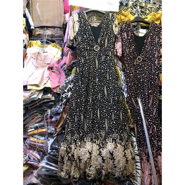 Đầm dạ hội trung niên thun voan lưới co giãn cao cấp