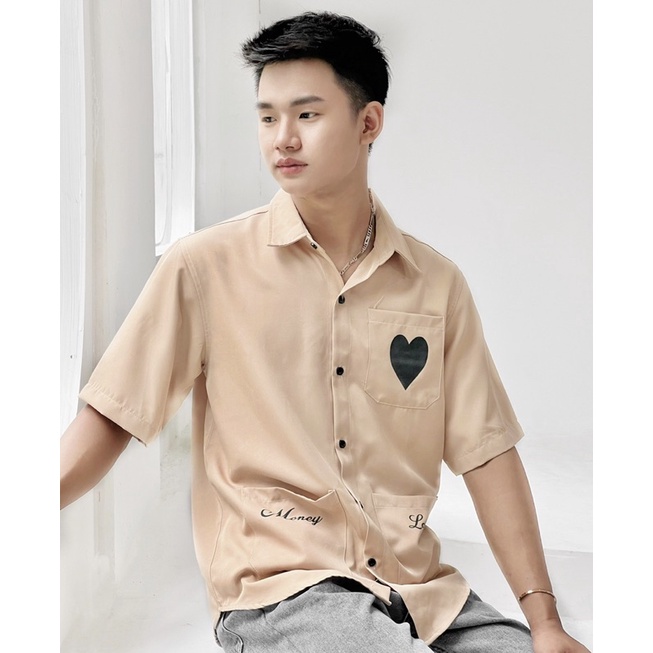 Áo Sơ Mi Tay Lỡ Unisex Phối 3 túi in Hình chất vải dày đẹp Mr Smile 99 Shop