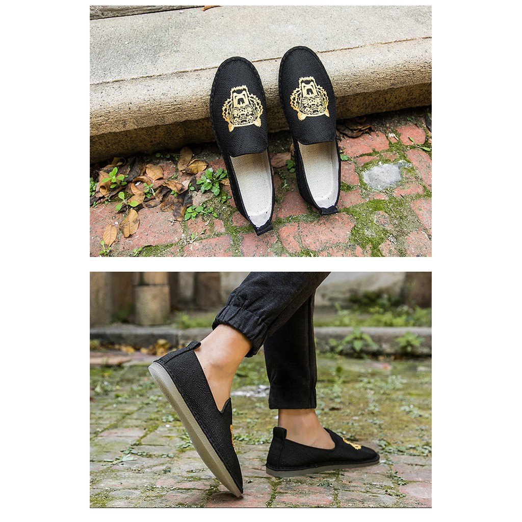 Giày lười vải cao cấp - GL12 - Đen - Slip on - Thoáng khí | BigBuy360 - bigbuy360.vn