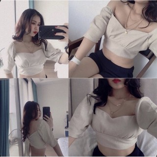 Áo Croptop Thắt Nơ Lưng Chất Đũi Nhật