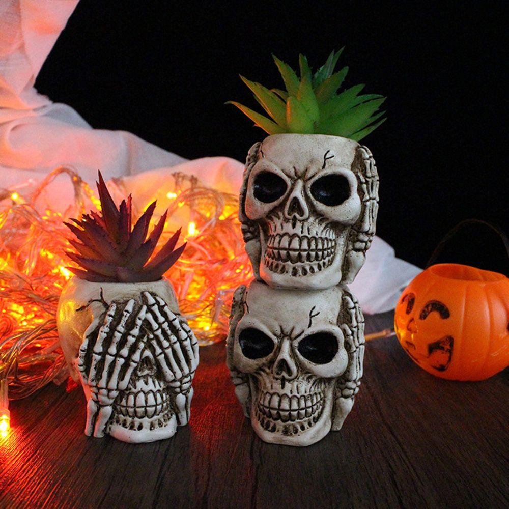 YIYU Chậu Hoa Hình Đầu Lâu Bằng Nhựa Resin Trang Trí Ban Công / Sân Vườn