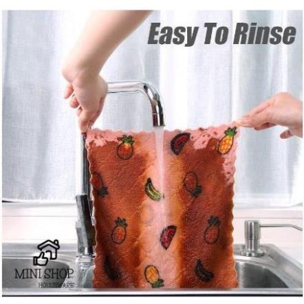 Combo 10 Khăn Lau Chén Đĩa Vải San Hô In Họa Tiết Hoạt Hình 25x25cm