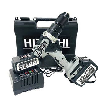 Máy Khoan Pin HITACHI 199V Động Cơ Không Chổi Than, Đầu Auto Lock 13mm Tặng Kèm Bộ Phụ Kiện 21 Chi Tiết