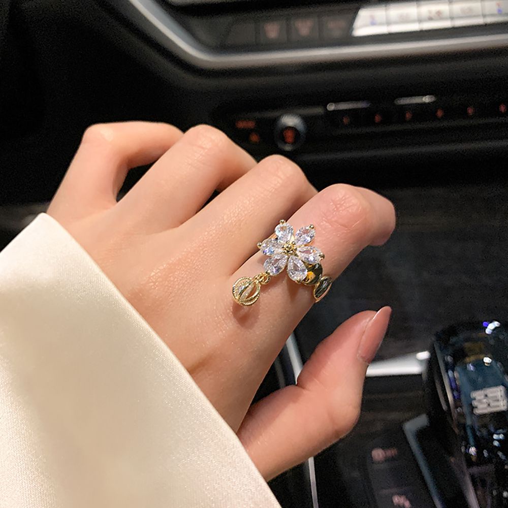 Nhẫn Hở Đính Đá Zircon Hình Hoa Thanh Lịch Thời Trang Cho Nữ