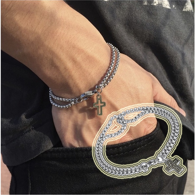 Vòng Tay Chuỗi Đôi Hình Thánh Giá Phong Cách Retro Cho Nam
