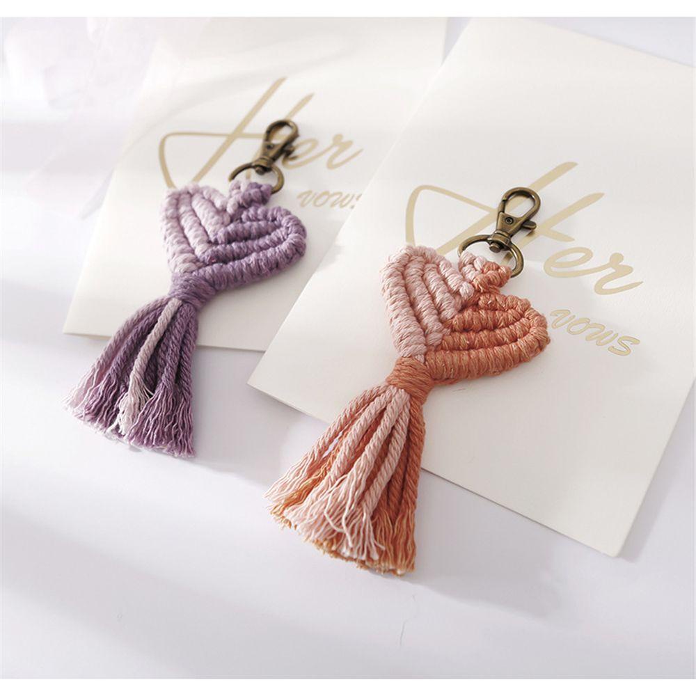 Móc Khóa Sợi Hình Trái Tim Phối Tua Rua Xinh Xắn