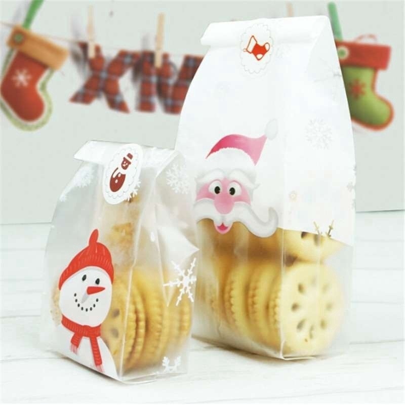 Set 50 túi nhựa đựng bánh quy họa tiết giáng sinh