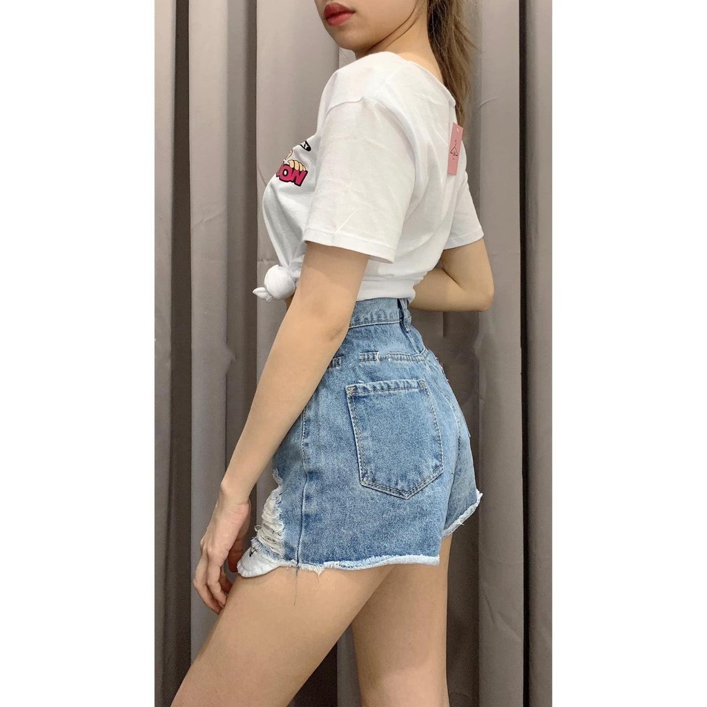 Quần SHORT jean nữ kiểu RÁCH HAI BÊN XANH NHẠT -Crach-7