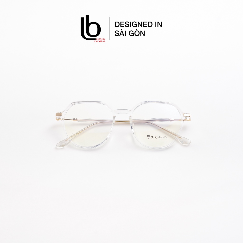 Gọng kính cận Tròn Bầu LB Luxury Eyewear Korea HQ75 203 - Nhựa phối kim loại - Trong suốt / Cam hồng / Xanh / Ghi xám