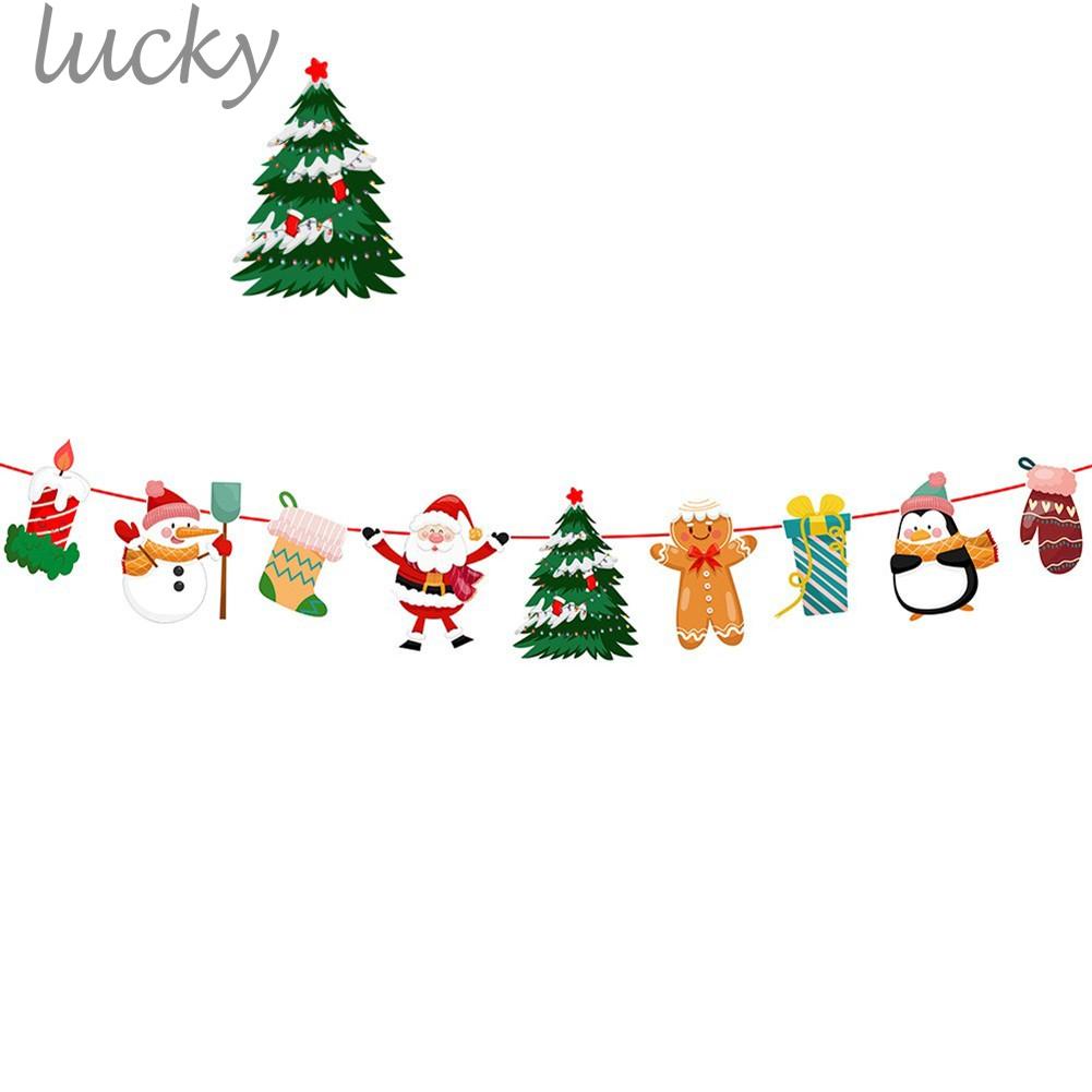 LUCKY~2021 Multi Style Christmas Hanging Banner Xmas Party Santa Claus Elk Sock Decor Holiday Decorations for Home and Shop#Ready Stock