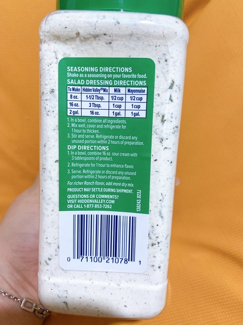 Sốt salad dạng bột Hidden Valley the original Ranch seasoning 0 calo ( gymer ,eat clean , keto)