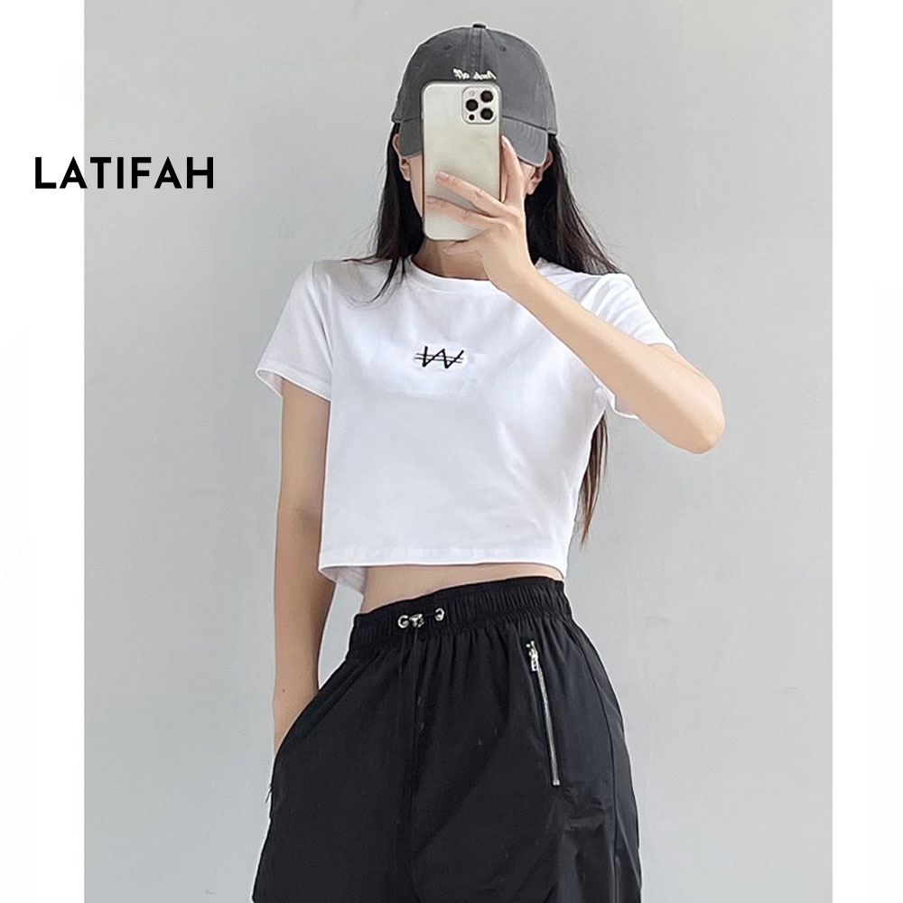 Áo thun croptop tay lỡ Latifah thêu chữ W AT015 chất vãi dày dặn co giãn 4 chiều