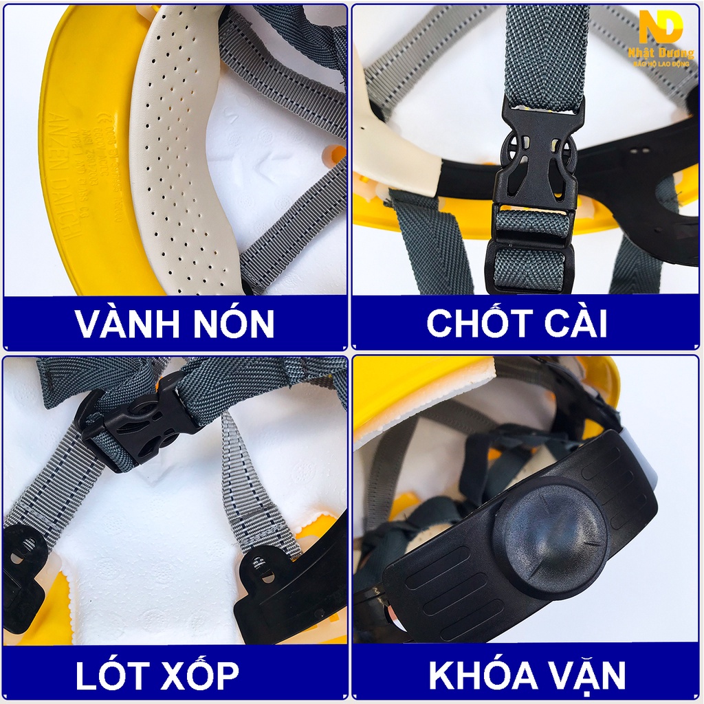 Mũ bảo hộ lao động Nhật Dương khóa vặn lót xốp màu vàng N08, Nón bảo hộ lao động chống nóng bảo vệ đầu