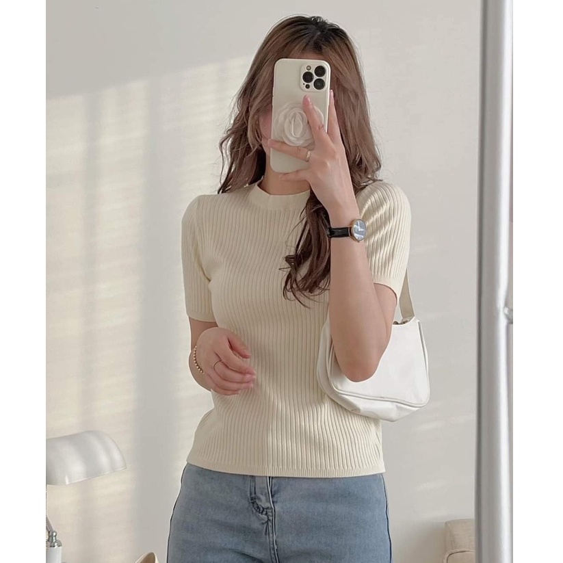 Áo Len Trơn Cổ Tròn Tay Ngắn Nhiều Màu, Labibi