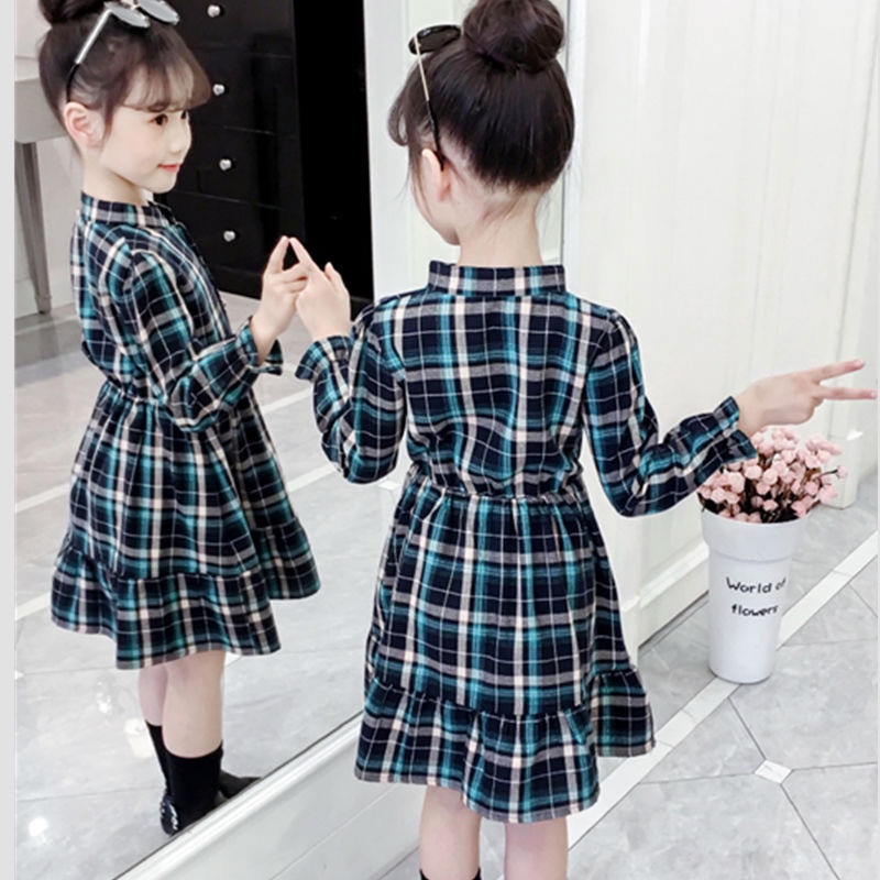 Váy đầm xoè dài tay hoạ tiết caro cho bé gái  Cao 110-160cm, nặng 14-40kg) N00978