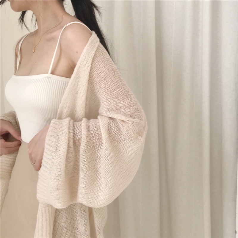 SUXI Áo Khoác Cardigan Dệt Kim Mỏng Tay Dài Dáng Rộng Thời Trang Mùa Hè Phong Cách Hàn Quốc