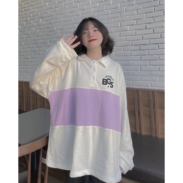 Áo Polo Tay Dài Phối Sọc Basic / Purple - by Bubble Gum Studio