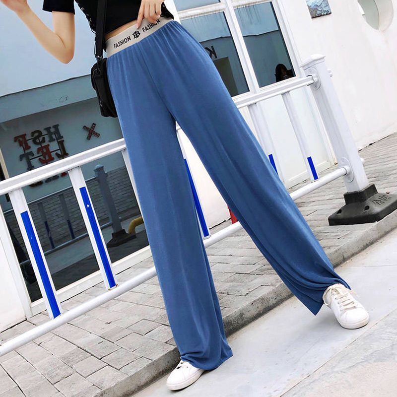 Quần Dài Lưng Cao Ống Rộng Vải Lụa Mát Thời Trang Mùa Hè Cho Nữ
