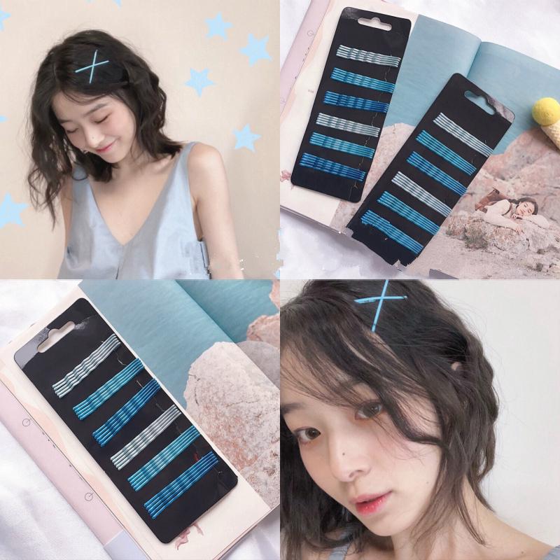 ✨WIKI✨Japanese and Korean cute color blue word clip bangs clip girl heart hair clip