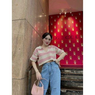 Aó len croptop cổ bẻ đủ màu - A103