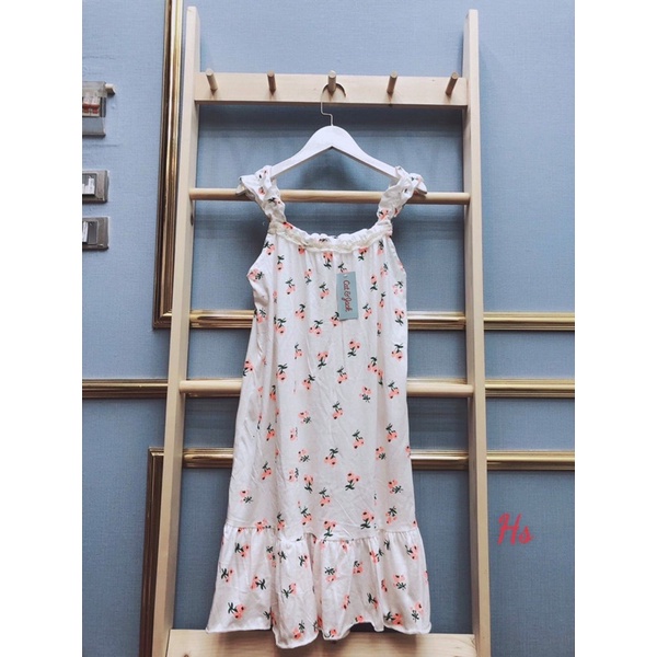 Váy 2 dây yếm đuôi cá rộng qua gối viền ren hoa nhí, có size S-XL và có ảnh video thật