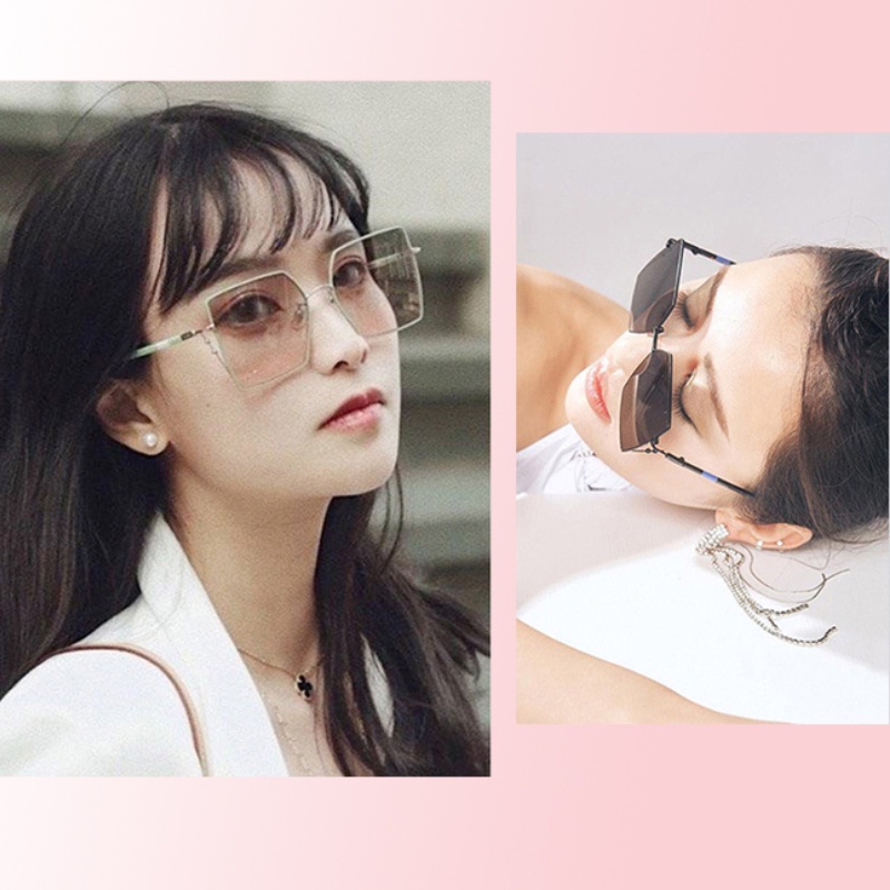 Kính Mát Gọng Kim Loại Tròng Vuông Màu Gradient Thời Trang Cho Nữ