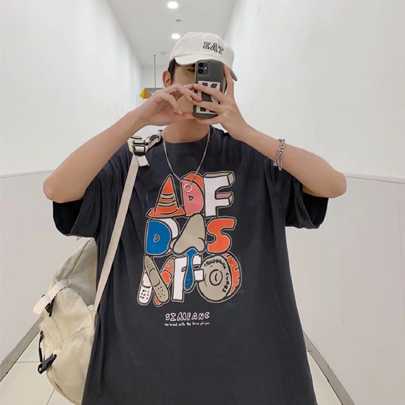 Áo Thun Tay Ngắn Dáng Rộng In Chữ Phong Cách Hip Hop Hàn Quốc Thời Trang Mùa Hè Cho Nam Size M-8XL